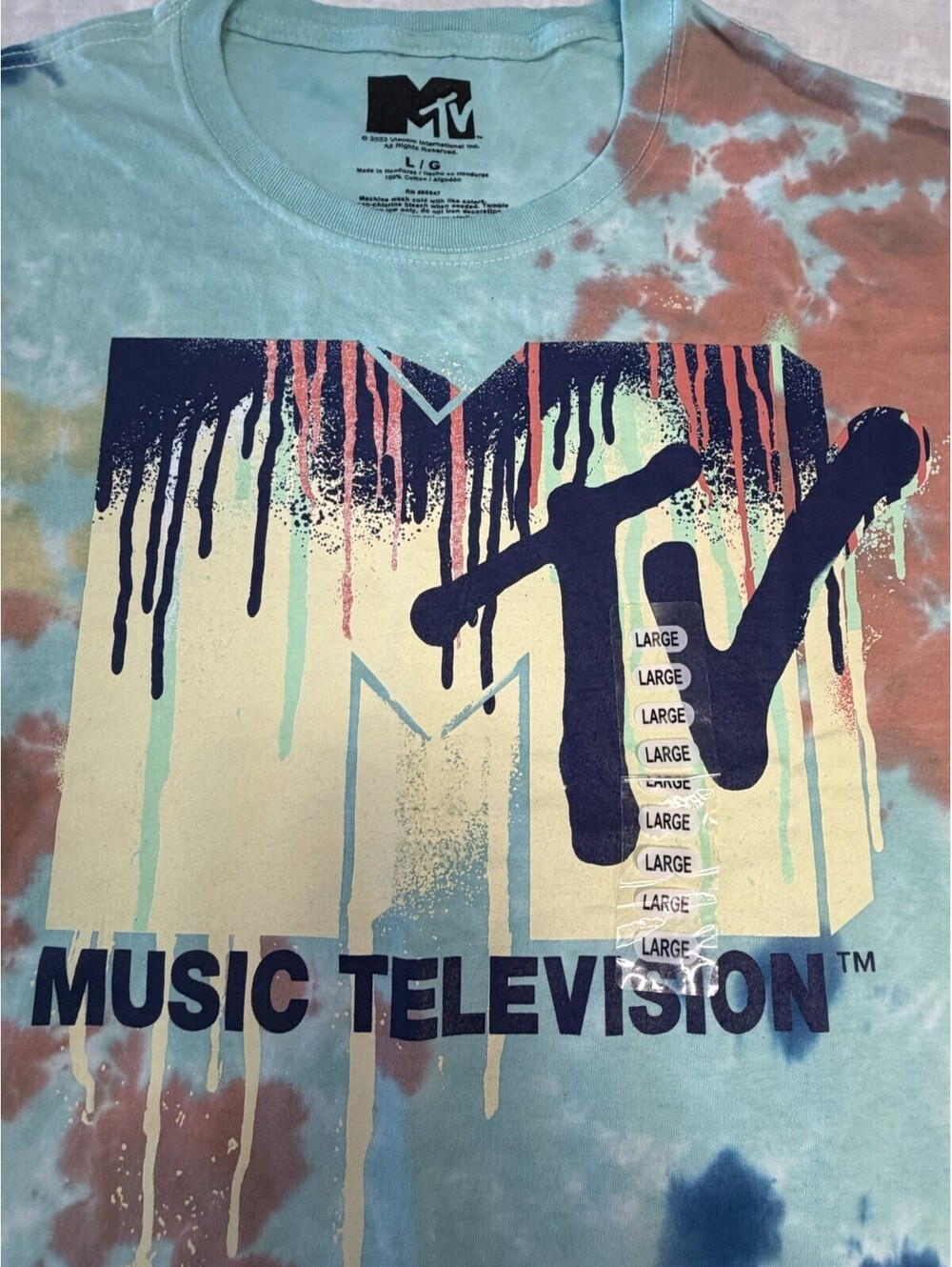 MTV Music Television Tie-Dye Graphic Logo T-Shirt Tee Size L/G Large